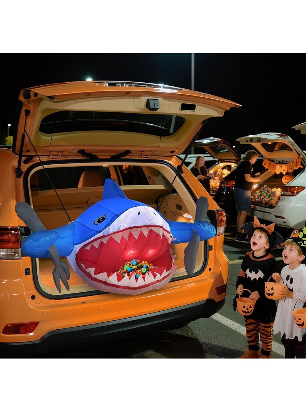 Halloween Trunk or Treat Car Decorations Kit, Shark-Themed Built-in LED Lights